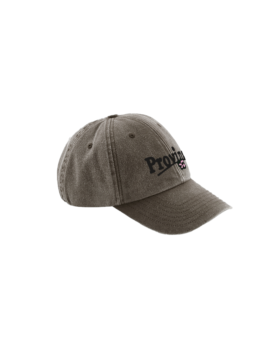 Dunkelgraue Provinz Baseball-Cap mit Logo-Stickerei, Vorderansicht.