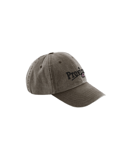 Dunkelgraue Provinz Baseball-Cap mit Logo-Stickerei, Vorderansicht.